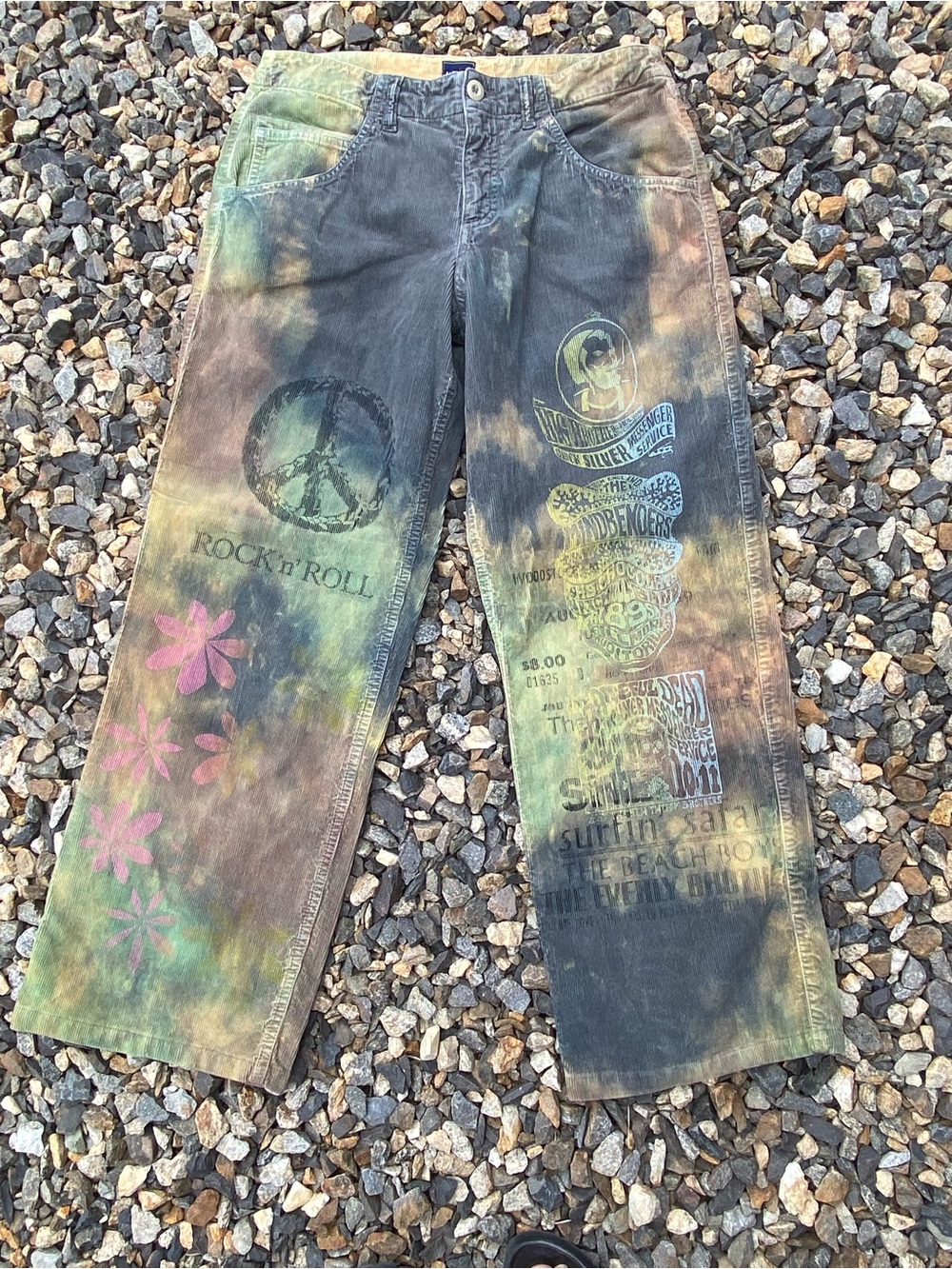 Rare Vintage 90’s Y2k Tie-Dye Rock n Roll Corduroy grunge skater festival pants